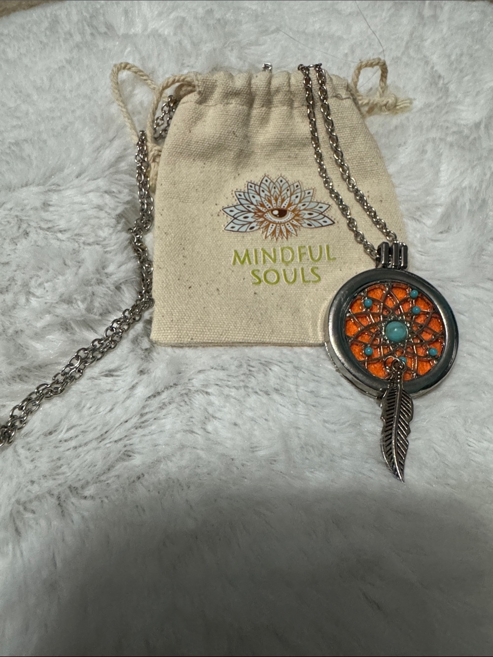 Mindful Souls Dreamcatcher Diffuser Pendant Necklace with Feather